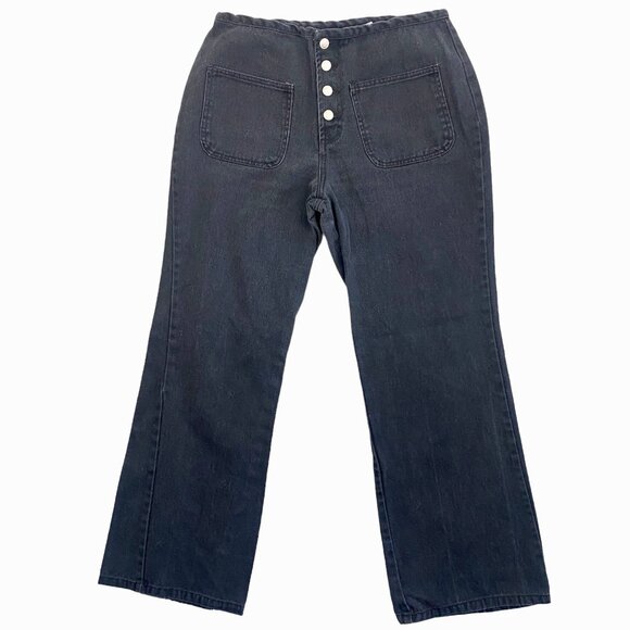 Y2K Jeans Wide Leg Button Fly 90s 100% Cotton Charcoal Black - Picture 1 of 15